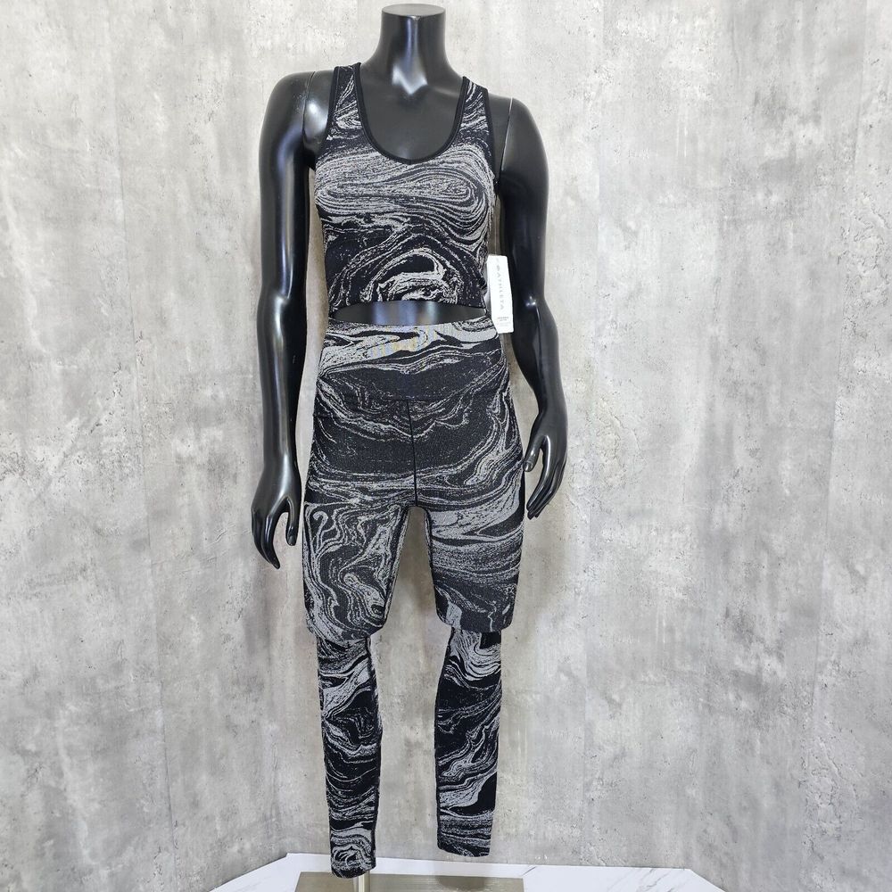 Athleta Womens XS Aurora Seamless Shine Metallic‎ Swirl Workout Set Tank & Pants - Picture 2 of 13